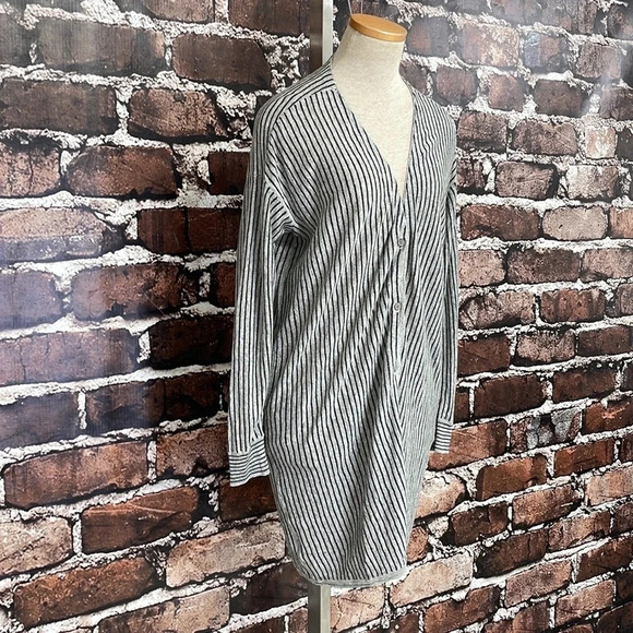 C.T. Plage Linen Shirt Dress Tunic Knit Stripes Gray Size 36 US 4 - Picture 6 of 12